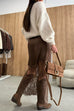 High Rise Satin Splice Lace Maxi Skirt