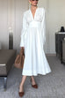 V Neck Long Sleeves Waisted Pocketed Midi Dress
