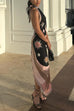 Rebadress Halter Neck Open Back Asymmetric Hem Printed Satin Midi Dress