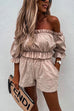 Rebadress Ruffle Off Shoulder Short Sleeves Crop Top Elastic Waist Shorts Set