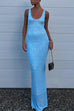 Rebadress U Neck Sequin Knit Bodycon Maxi Tank Dress