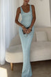 Rebadress U Neck Sequin Knit Bodycon Maxi Tank Dress