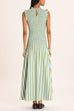 High Neck Sleeveless Smocked Bodice Striped Midi Dress