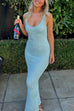 Rebadress U Neck Sequin Knit Bodycon Maxi Tank Dress