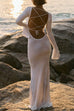 Rebadress Bell Long Sleeves Backless Lace-up Shell Print Maxi Dress