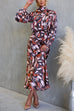 Tie Bow High Neck Long Sleeves Waisted Print Midi Dress