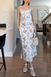 Rebadress Bow Shoulder Back Lace-up Floral Print Midi Cami Dress