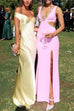 Rebadress Off Shoulder Backless Cut Out Satin Maxi Dress