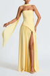 Rebadress Strapless Back Lace-up High Slit Splice Maxi Dress