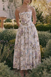Rebadress Spaghetti Strap Floral Print Bustier A-line Maxi Dress