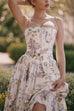 Rebadress Spaghetti Strap Floral Print Bustier A-line Maxi Dress