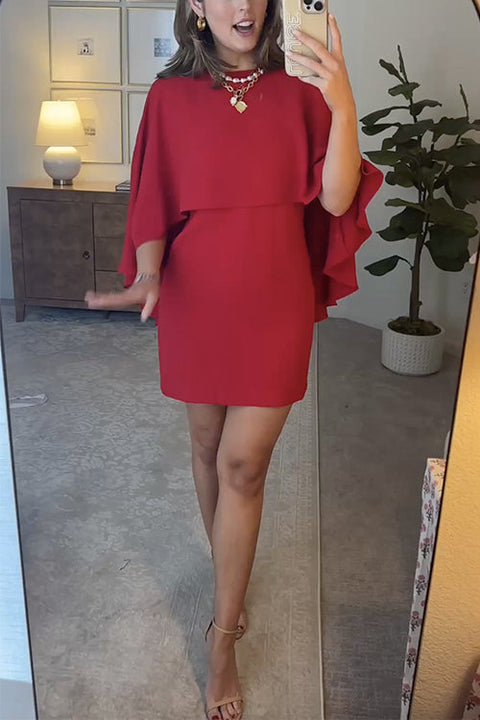 Elegant Solid Cape Mini Party Dress