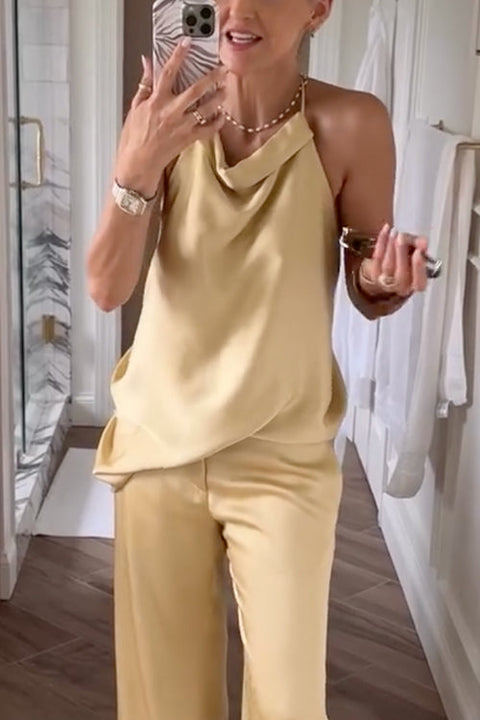 Rebadress Halter Sleeveless Open Back Satin Top