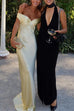 Rebadress Off Shoulder Backless Cut Out Satin Maxi Dress