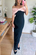 Bow Off Shoulder Color Block Back Slit Maxi Dress