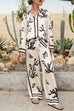 Rebadress Long Sleeves Button Up Reef Print Satin Shirt