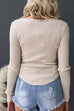 Long Sleeves Button Down Slim Fit Ribbed Knit Top
