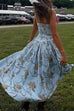 Rebadress Spaghetti Strap Waisted Floral Print A-line Maxi Dress
