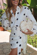 Rebadress Polka Dot Balloon Long Sleeves Shirt and Tie Waist Wrap Mini Skirt Set