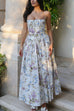 Rebadress Spaghetti Strap Floral Print Bustier A-line Maxi Dress
