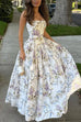 Rebadress Spaghetti Strap Floral Print Bustier A-line Maxi Dress