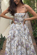 Rebadress Spaghetti Strap Floral Print Bustier A-line Maxi Dress