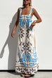 Rebadress Square Neck Tie Knot Backless Printed Maxi Cami Dress