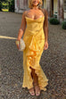 Rebadress Spaghetti Strap Mesh Splice Draped Ruffle Maxi Dress