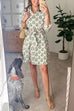 Long Sleeves Bow Waist Floral Print Shirt Dress