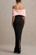 Bow Off Shoulder Color Block Back Slit Maxi Dress