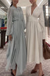 Tie Neck Lantern Long Sleeves Irregular Hem Maxi Dress