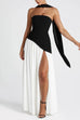 Rebadress Strapless Back Lace-up High Slit Splice Maxi Dress