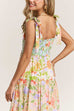 Rebadress V Neck Bow Shoulder Tiered Floral Print Maxi Dress