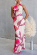 Cowl Neck Halter Open Back Printed Maxi Dress