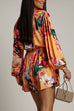 Wrap V Neck Long Sleeves Tie Waist Floral Print Romper