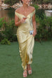 Rebadress Off Shoulder Backless Cut Out Satin Maxi Dress