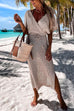 Rebadress Wrap V Neck Tie Waist Side Split Cover Up Dress