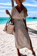 Rebadress Wrap V Neck Tie Waist Side Split Cover Up Dress