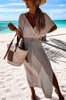 Rebadress Wrap V Neck Tie Waist Side Split Cover Up Dress