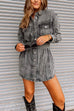 Rebadress Vintage Long Sleeves Belted Denim Mini Shirt Dress