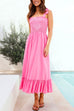 Rebadress Wide Straps Bow Shoulder Smocked Ruffle Maxi Dress